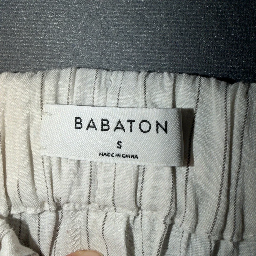 Babaton Womens Pinstripe Linen Blend Pull On Pant Cream Black Small YLV1-6425-29